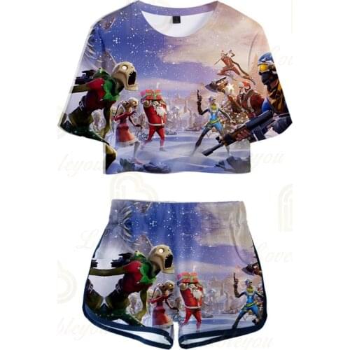 Battle Royale Fortnite Pop Summer Soft Shorts T-shirts Fashion Women Two Piece Sets Christmas Cool Print Crop Top Shorts Clothes