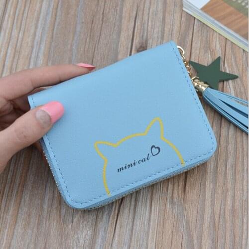 Embroidery Tassel Women Wallet Cartoon Animals Prints Short Leather Wallet Female Small Coin Purse Leather Card Holder Wallet