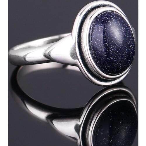 925 Sterling Silver Ring Charms 8x10MM Blue Sandstone Woman Wedding Gemstone Rings Jewelry Female 's Party Anniversary Gift
