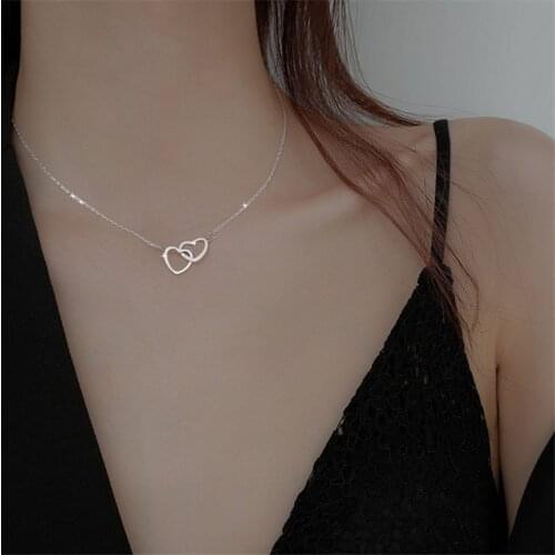 925 Sterling Silver Heart Shape Charm Necklace Pendant Statement Jewelry For Women Wedding Choker dz174