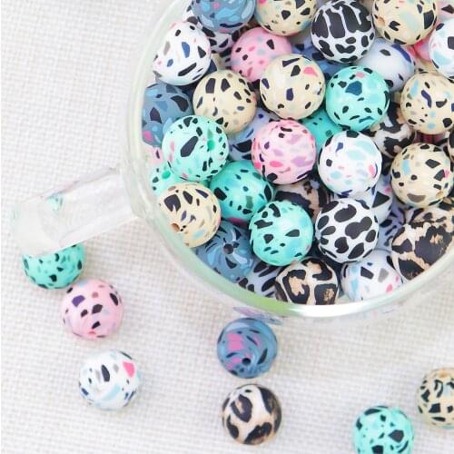 15mm Printed Silicone Beads Teether Teething Chain Beads Baby Infant Chewable Toys BPA Free Food Grade For Mommy Handmaking DIY