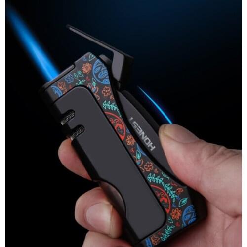 2020 popular Honest Creative Spray blue flame lighter personality metal portable cigar lighter Mens toys box