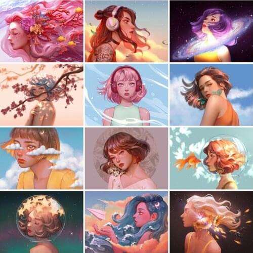 AZQSD 5D DIY Diamond Embroidery Girl Cartoon Mosaic Picture Of Rhinestones Diamond Painting Portrait Home Decoration Gift