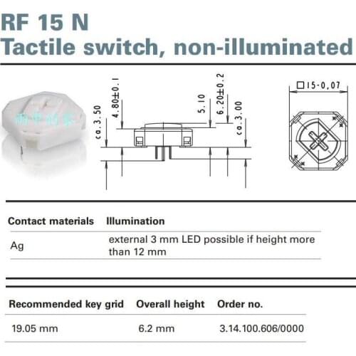 Free Shipping 5pcs/LOT Original Germany RA button RF15N series 3.14.100.606/0000