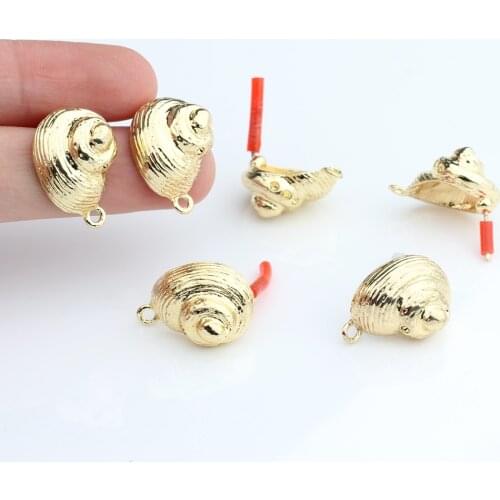 Zinc Alloy Golden 3D Ocean Conch Shell Earrings Base Connectors 6pcs/lot For DIY Beach Earrings Jewelry Making Accessories