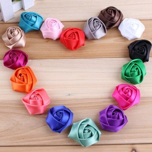 20pcs/lot 1.4" 16Colors DIY Fabric Rolled Rose Flowers For Children Hair Accessories Artificial Flowers For Wedding Decoration