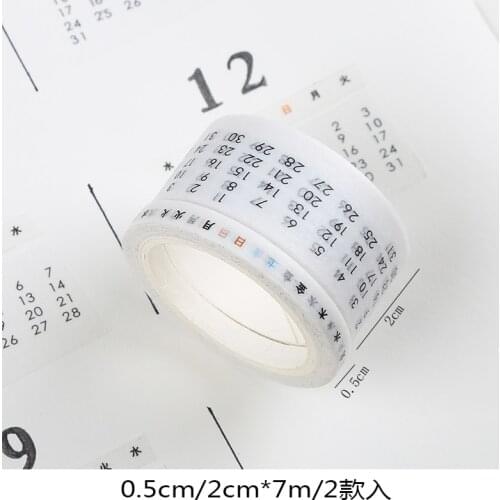 2 pcs Calendar Washi Tape Decorative Adhesive Tape Month Plan Masking Tape For Stickers Scrapbooking DIY Stationery Tape