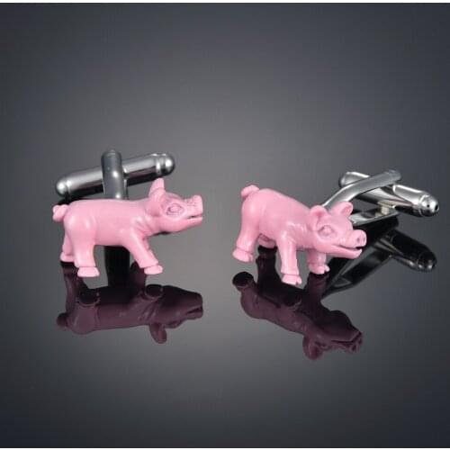 Animal pink pig Cufflinks French long sleeve shirt with studs and Cufflinks