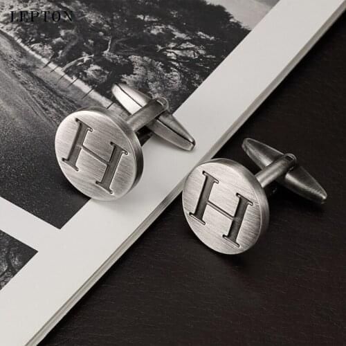 Hot Sale Letters H of an alphabet Cufflinks For Mens Antique Silver plated Round Letters H cuff links Men shirt cuffs Cufflinks