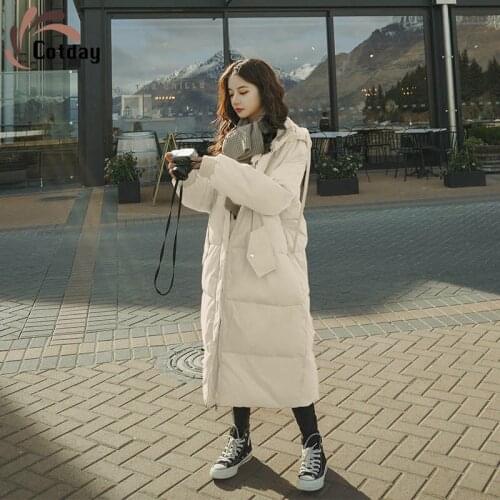 Cotday X-Long Sweet White Winter Warm Female 2020 New Loose Bread With Hooded Women Thick Over The Knee Wind Down Jacket