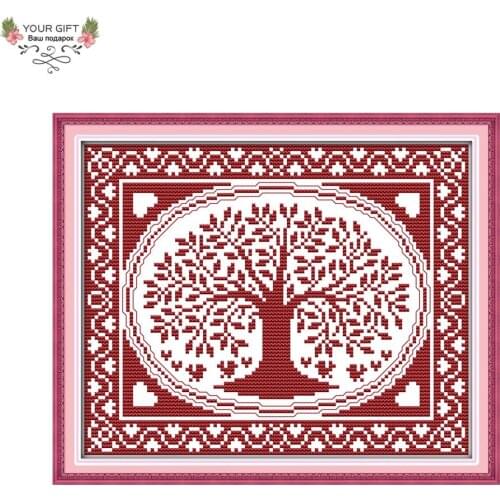 Joy Sunday J230 Counted and Stamped Home Decor Oval Happiness Tree Needlepoint Needlework Embroidery Cross Stitch kits