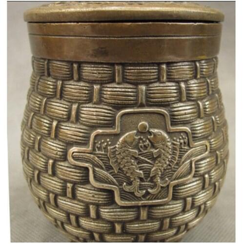 Chinese Bronze Copper Carved Fish Braided Shape Jar Statue Incense Burner Censer