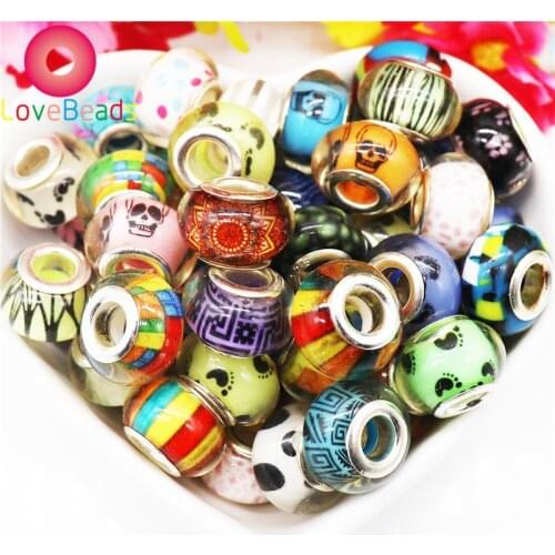 10Pcs/Lot Round Acrylic European Beads Large Hole Bead Rondelle Spacer 14x8mm Fit Snake Style Pandora Charms Bracelet Jewelry