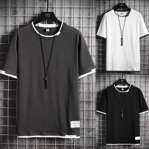 Summer Simple Solid Color Polyester T-Shirt Mens Short Sleeve Top Cotton T-Shirt Mens O-Neck Comfortable Top