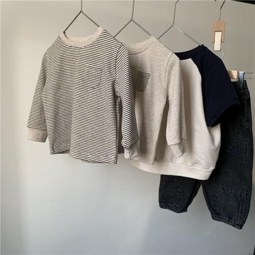 Liittle Kids Sweatshirt Stripe Autumn Baby Sweatshirt Pocket Long Sleeve Toddler Clothes Kids Tops For Boys Girls T-shirt Loose