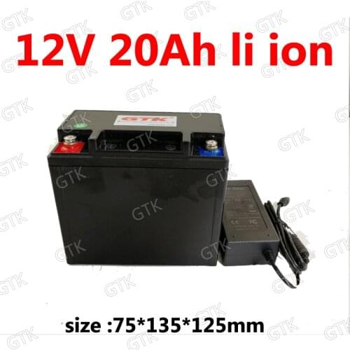 GTK 12v 20ah lithium ion battery li ion 18650 3s bms rechargeable battery for 250w Street Light Inverter camper van + 3A charger