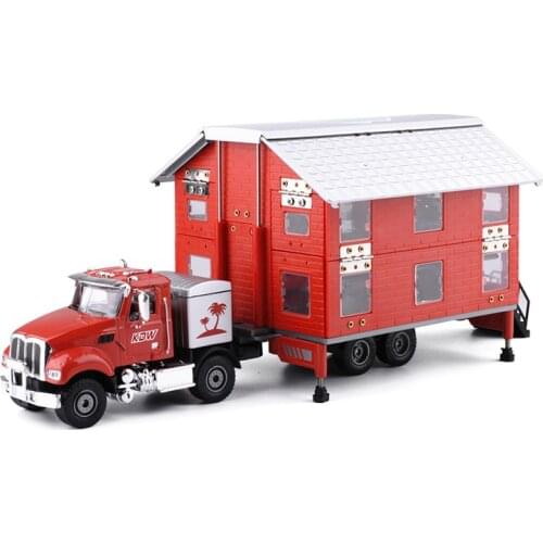 1:50 Alloy Diecast Motor Homes Truck Motor Trailer Limous Folding 4 Telescope Stand Vehicle Model For Kids Toy Collection Gift