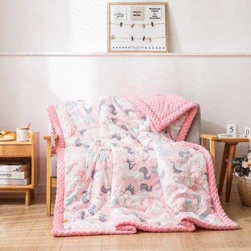 Cartoon Unicorn Pink Cotton Blanket Double Layer Minky Dot Comfortable Velvet Baby Spring Swaddle Four-Season Multifunctional