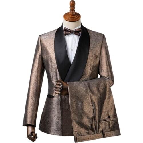 Gwenhwyfar Jacket Pants Design Gold Costume Homme Slim Fit Shawl Lapel Double Breasted Suit Groom Wear Men Wedding Suits Tuxedo