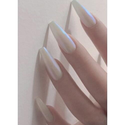 24pcs Glossy White False Nails Extra Long Ballerina Coffin Aurora Neon Purle UV Gel Glue On Fake Fingersnails Extention Tool