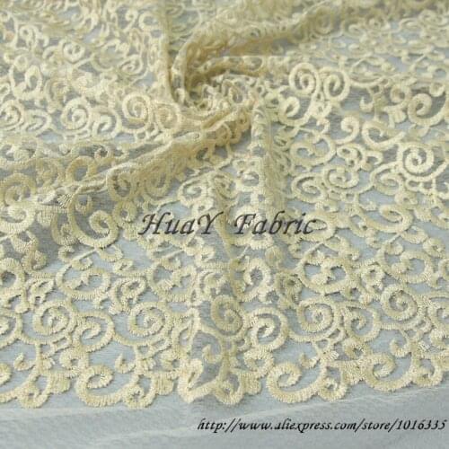 New Apricot Mesh embroidered tulle fabric French lace fabric for wedding dresses lace clothing materials