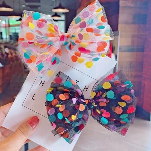 2021 new Colorful Dot Mesh Hair Bows for Girls Multi-layer Kids Hair Clips Beautiful HairPin Handmade Hairgrips Hair Accessories