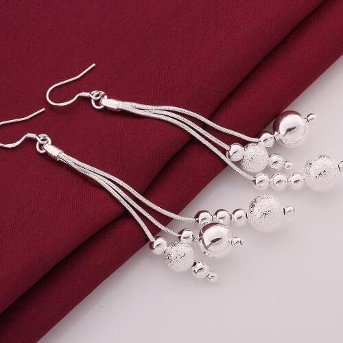 New hot party wedding Jewelry 925 Sterling Silver Earring for Woman High Quality Fashion tassel bead drop earrings Holiday Gifts