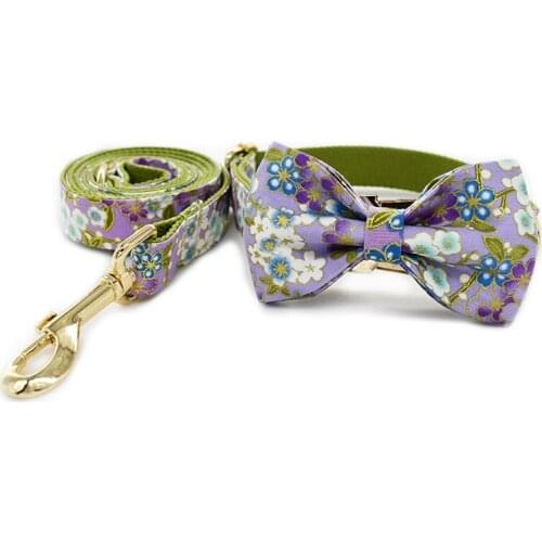 Personalized bow dog collar leash with gold metal adjustable buckle bow tie pet collar leash straps dog accessories good quality