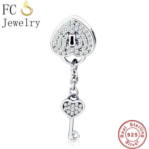 FC Jewelry Authentic 925 Sterling Silver Charm Bead Fit Original Brand Charm Bracelet Love Heart Lock & Key Pendant Berloque