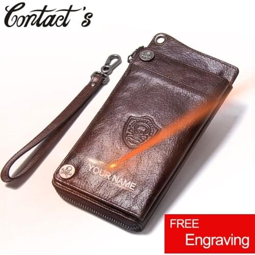 Casual 100% Genuine Leather Men Wallet Card Holder Male Purses With Phone Bag Long Design Clutch Wallets With Coin Pocket New