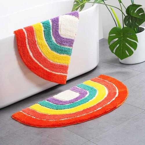 Rainbow Cartoon Childrens Bedroom Bedside Rug Bathroom Water Absorbent Mat Non-Slip Cartoon Semicircle Tiger Sculpt Carpet