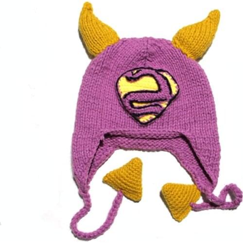 Knitted Horns S Hat Women Handmade Beanie EarFlap Hanging Heart Winter Hats costume party Xmas Gifts S for children L for adult