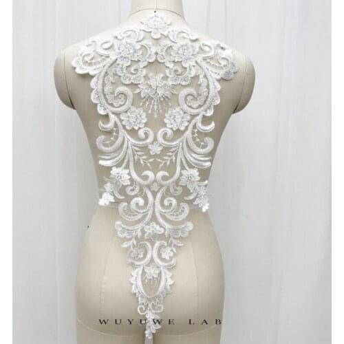 1Pc Ivory Beaded Embroidery Big Flower Lace Applique Fabric Sewing Lace Collar Trims DIY Craft For Wedding Bridal Dress