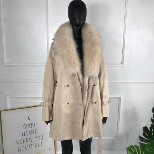 Womens parka with natural fox fur coat 2020 new fashion Shaw Collar 80 cm long Hot Sale