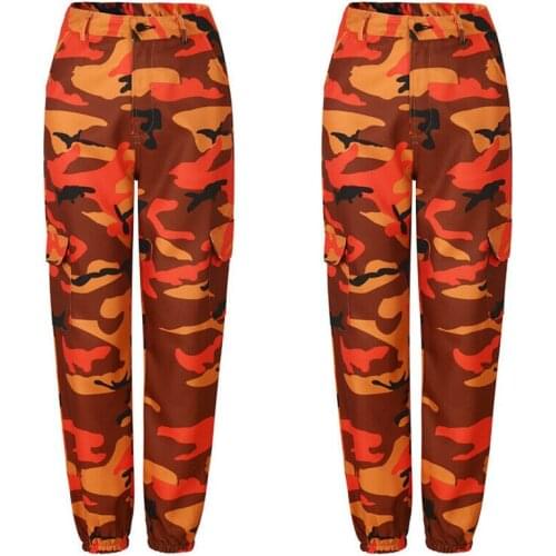 Womens Camouflage Loose Trousers Casual Pants Military Army Combat Camouflage Jeans High Waist Full Length Streetwear Hip Hop