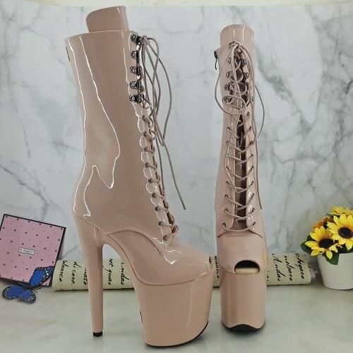 Leecabe Beige Patent 20CM/8Inch Womens Platform disco party High Heels Shoes Pole Dance boot