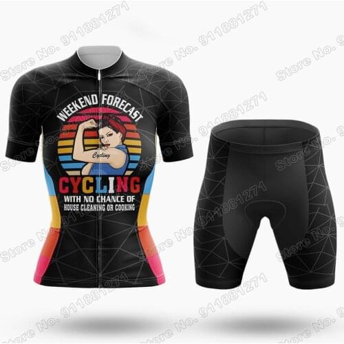 2021 Weekend Forecast Women Cycling Jersey Set Summer Bicycle Clothing Road Bike Shirts Suit Bicycle Bib Shorts MTB Ropa