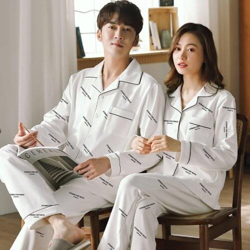 Winter Cotton Couple Pajama Men and Women Sleepwear Home Wear White Letter Pyjama Femme Pj Black Couple Pijamas Para Parejas
