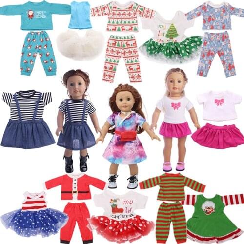 14 Styles Christmas Patterns 2 Pcs/Set Fit 18 Inch American&43 CM Born Baby Doll Clothes,Our Generation,Girl‘s Toy,Birthday Gift