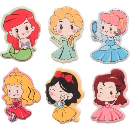 27PCS 1inch Acrylic Princess Flatbacks Planar Mermaid Kawaii Hair Accessories for infant Hair Bows Center Fashion Supplies