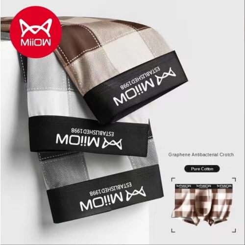 MiiOW Genuine Graphene Antibacterial Cotton Mens Underwear Antibacterial Crotch Print Flat Underwear