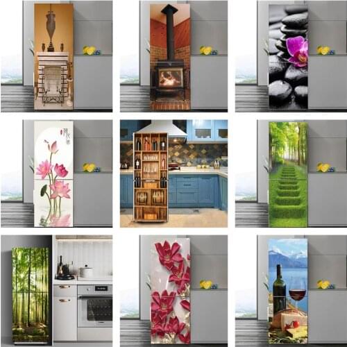 3D Self-Adhesive PVC Fireplace Wallpaper For Refrigerator Kitchen Decor Fridge Cover Sticker Waterproof Removable DIY Wall Decal