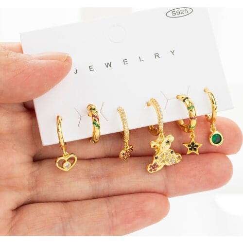 Fashion Brilliant Crystal Danity Small Hoop Earrings Set 6 Pcs Heart Sets Earrings For Women Jewelry
