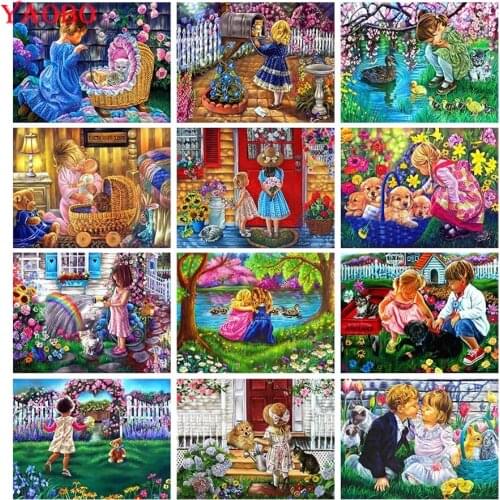 Little girl and boy Diamond Painting Full Square&Round cute animals embroidery mosaic Cross stitch Home Decor