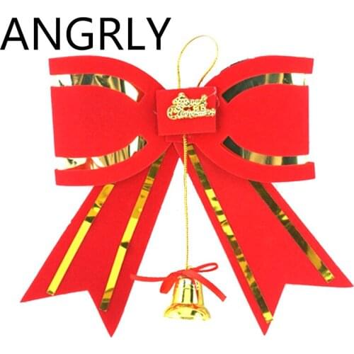 ANGRLY New Year Christmas Bell Red Big Bow Red Bow Tie Wedding Decoration Christmas Tree Home Decoration Accessories Party