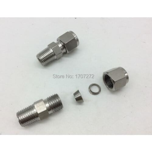 Free shipping 1/4"BSPT x 6mm/8mm/10mm/Double Ferrule Tube Pipe Fittings Threaded Male Connector Stainless Steel SS 304