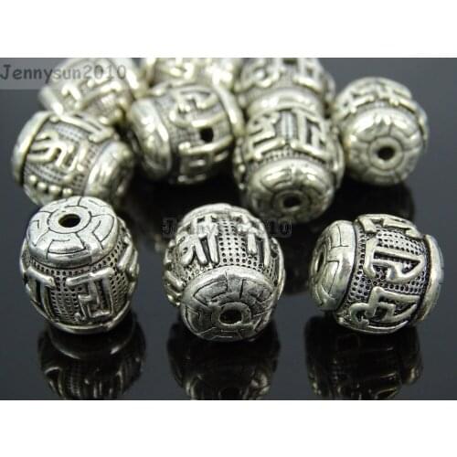 12mm Drum Vintage Patterned Tibetan Silver Spacer Connector Charm Beads 3 Hole Tibet Guru(Hollow) 50Pcs/Pack