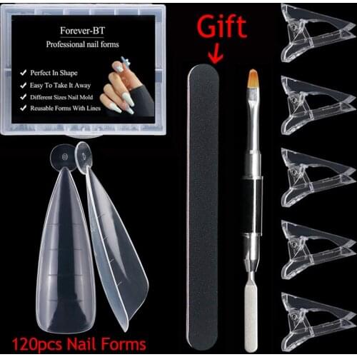 Dual Forms for Poly Nail Gel Stiletto Shape Dual System Nail Form Molds Nail Tips 120 PCS Clear UV Gel Tools Extension Forms