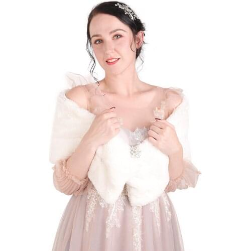 Elegant Winter White warm eveing cape dress faux fur coat wedding bolero women Scarfs Bride Shawls