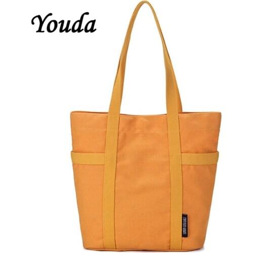 Youda College Style Ladies Canvas Bags Solid Color Shoulder Bag Simple Large-capacity Shopping Tote Harajuku Womens Handbag